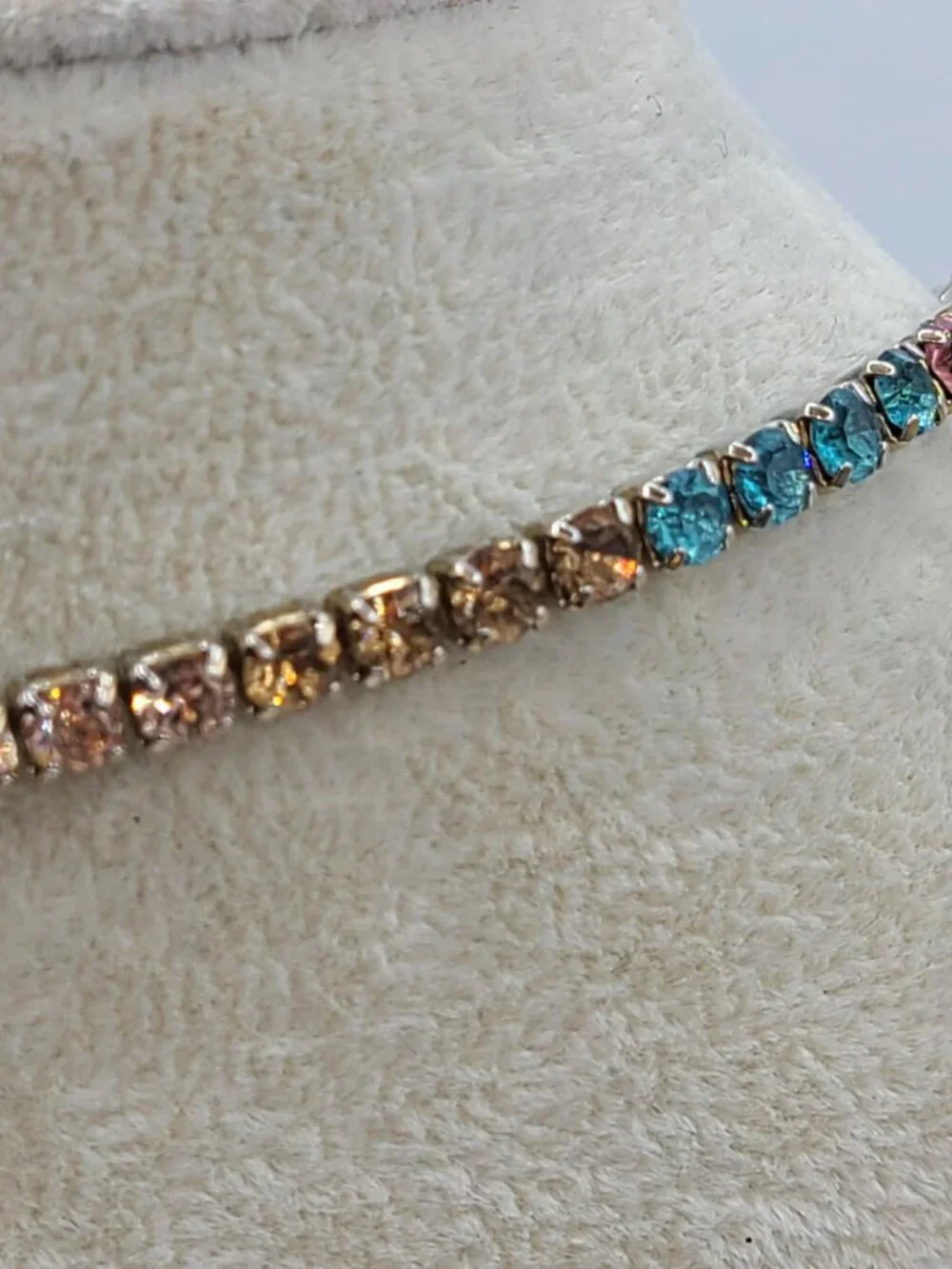 J Crew Girls Rainbow Crystal Tennis Necklace